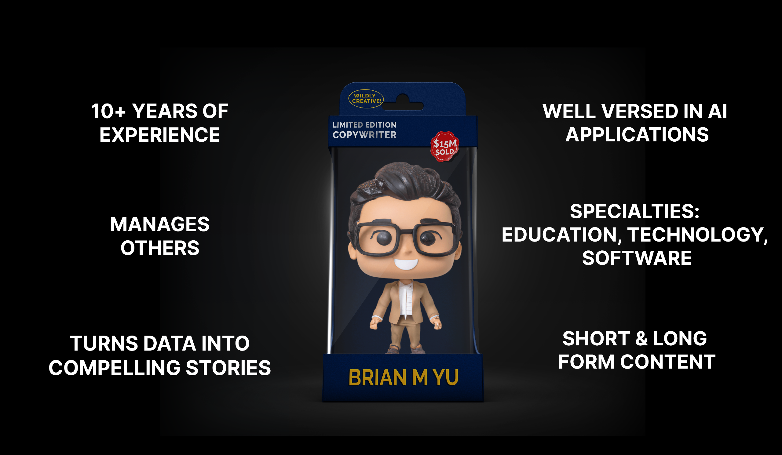 Picture of Brian Yu as an action figure in a copywriter box